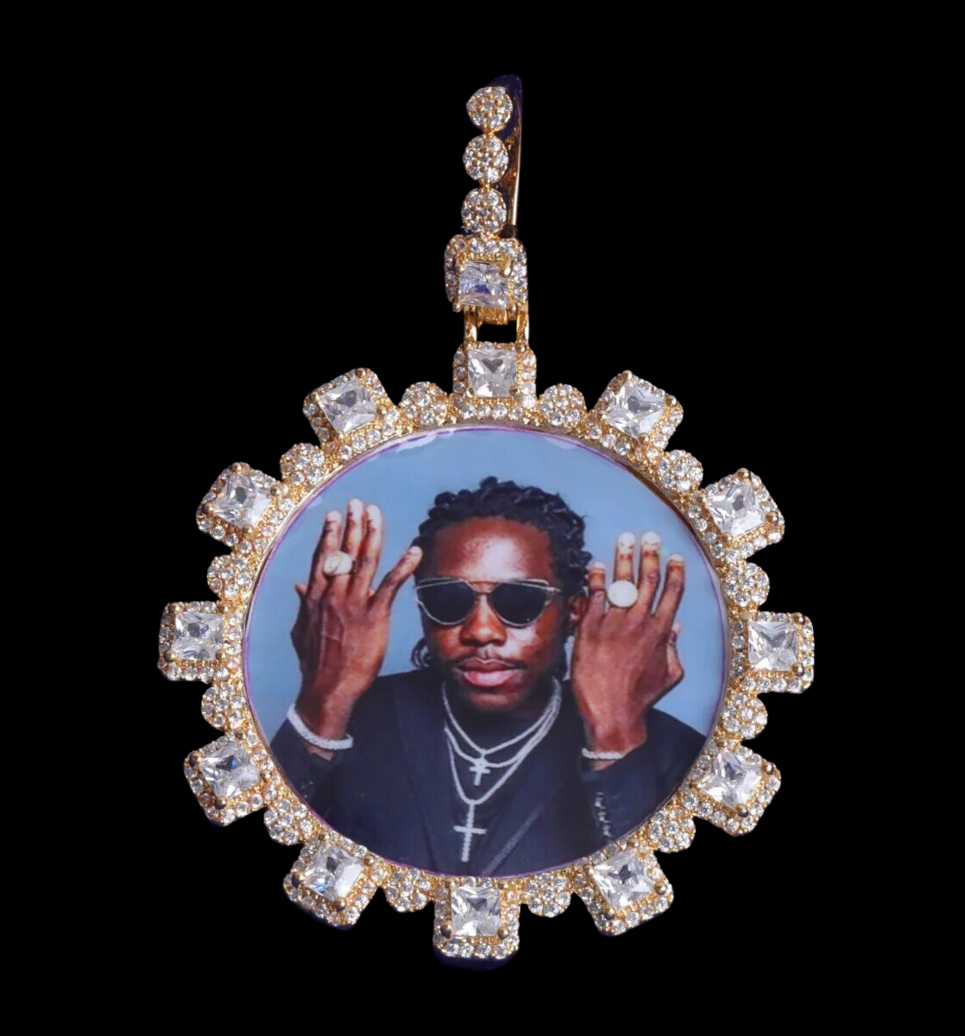 Square Diamonds Custom Photo Picture Pendant Necklace 