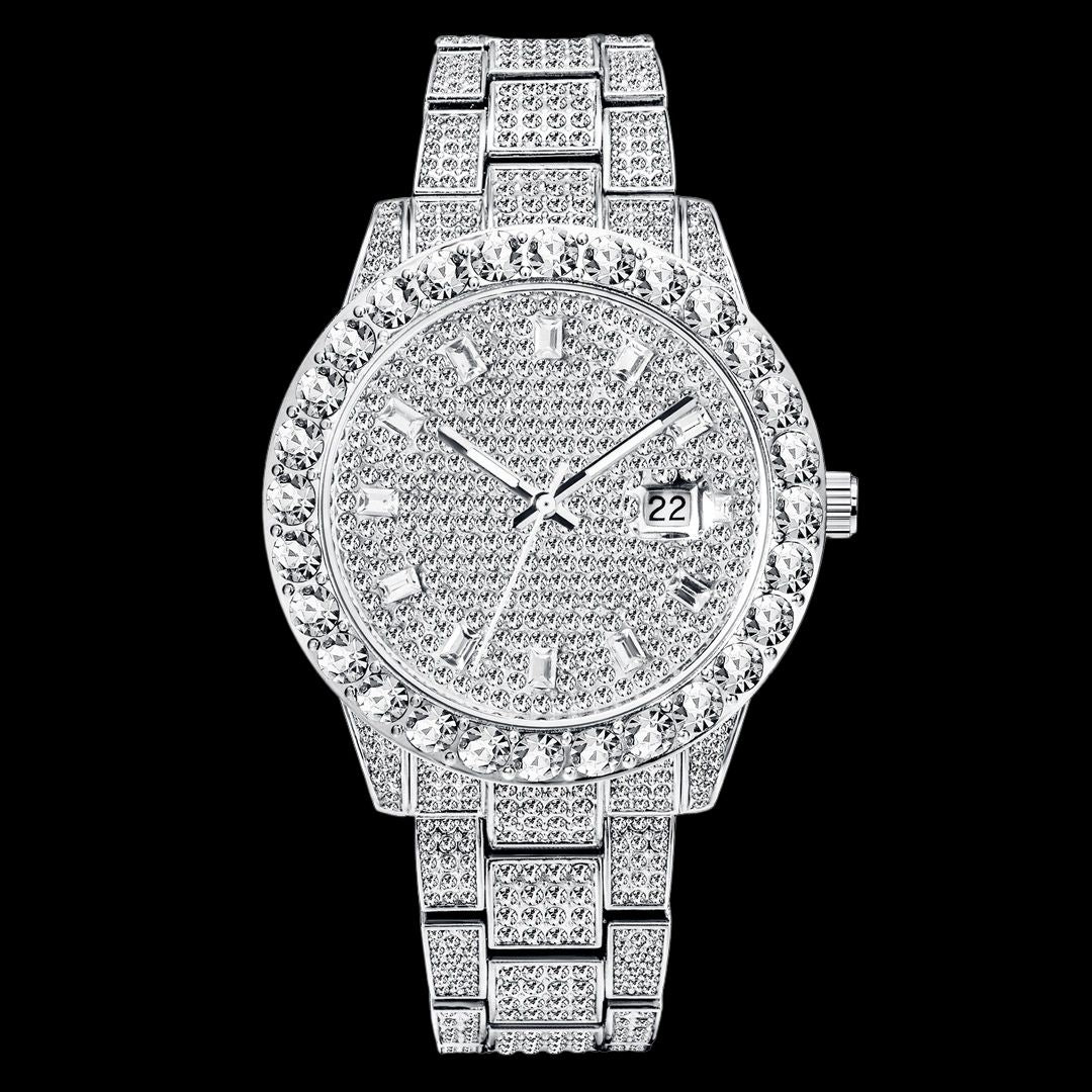 Double Diamond Baguette Numerals Iced Out Diamond Watch – Luxury Hip Hop Timepiece