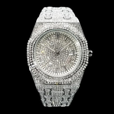 Luxury Bust Down Date VVS Iced Out Watch – Hip Hop Style Timepiece - CaratixJewelry