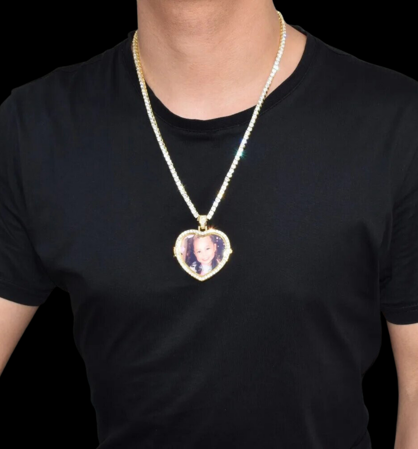 Openable Heart Tennis Custom Photo Pendant Necklace – Iced Out Hip Hop Jewelry