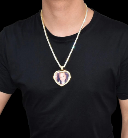 Openable Heart Tennis Custom Photo Pendant Necklace – Iced Out Hip Hop Jewelry