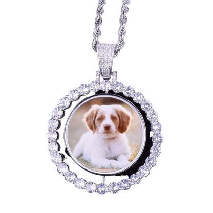 Rotierende doppelseitige Medaillons, drehbare Halskette mit individuellem Fotobild-Anhänger