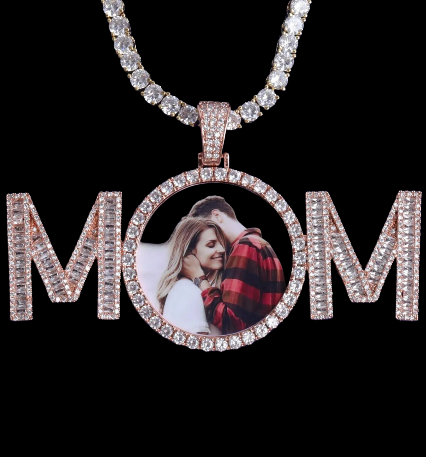 Mom Letters Custom Photo Pendant Necklace – Personalized Iced Out Picture Jewelry Gift for Women