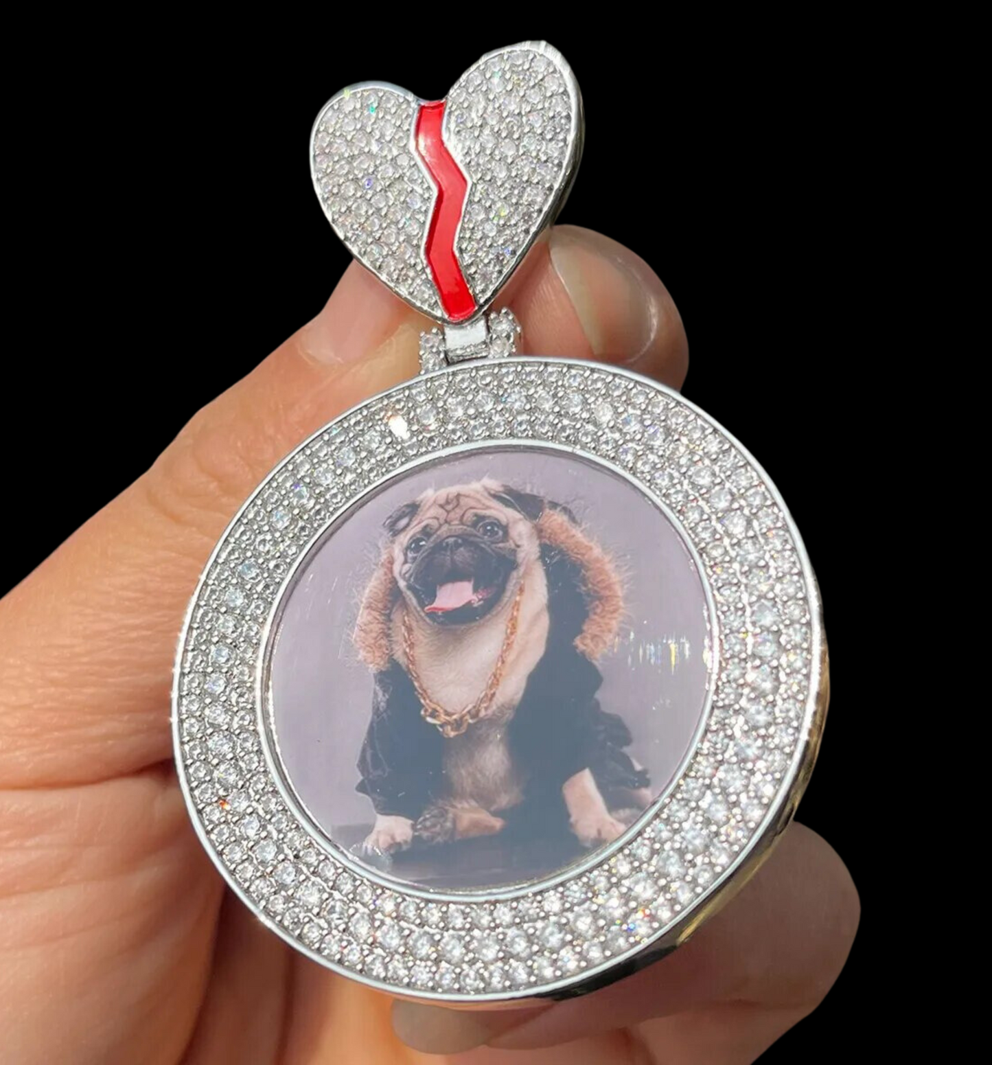 Triple Tennis Broken Heart Custom Photo Pendant Necklace – Iced Out Hip Hop Jewelry