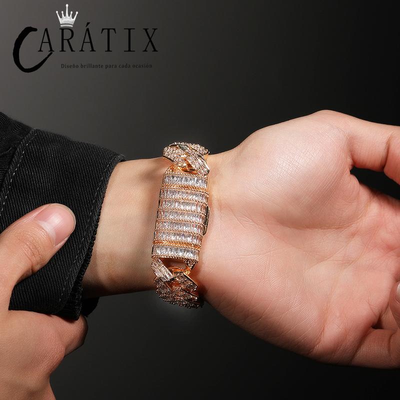 CARÁTIX 19mm Square Rhombus Cuban Link Chain Bracelet – 3A+ CZ Iced Out Hip Hop Bling Jewelry for Men | Solid Rapper Gift