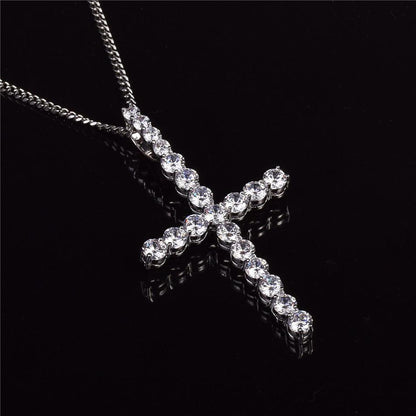 CARÁTIX Bubble Letter Zircon Cross Pendant Necklace – Golden Copper Hip Hop Jewelry for Men & Women