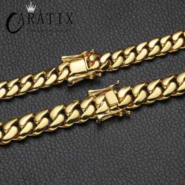 CARÁTIX 10-22mm Wide Round Cuban Miami Link Chain Necklace – Golden Hip Hop Jewelry for Men & Women