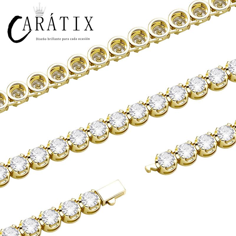 CARÁTIX - Hip Hop 4 Claws Setting Round CZ Stone Bling Iced Out Tennis Link Chain Chokers Necklaces for Men Women Unisex Rapper Jewelry Valentine's Day Gift for Men & Girls & Boys Mothers' Day Gift #Springtok