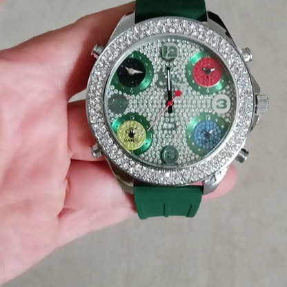 Iced Out Multi-Time Zone Watch Silicone Couple Band | Caratix