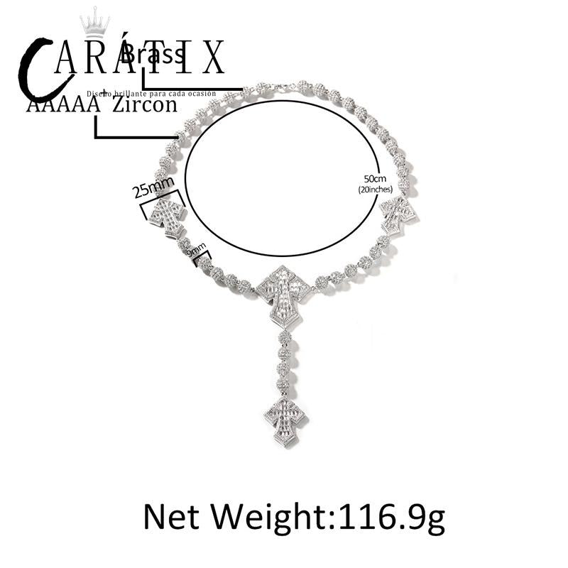 CARÁTIX Beads Cross Chain | 5A+ CZ Iced Out Hip Hop Necklace for Men