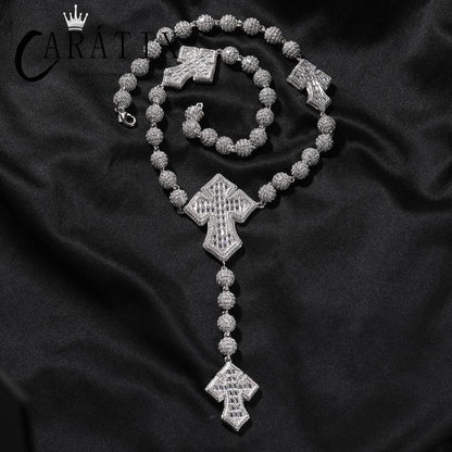 CARÁTIX Beads Cross Chain | 5A+ CZ Iced Out Hip Hop Necklace for Men