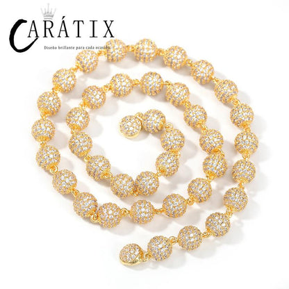 CARÁTIX Beads Link Chain | Micro Paved CZ Iced Out Hip Hop Necklace for Men & Women