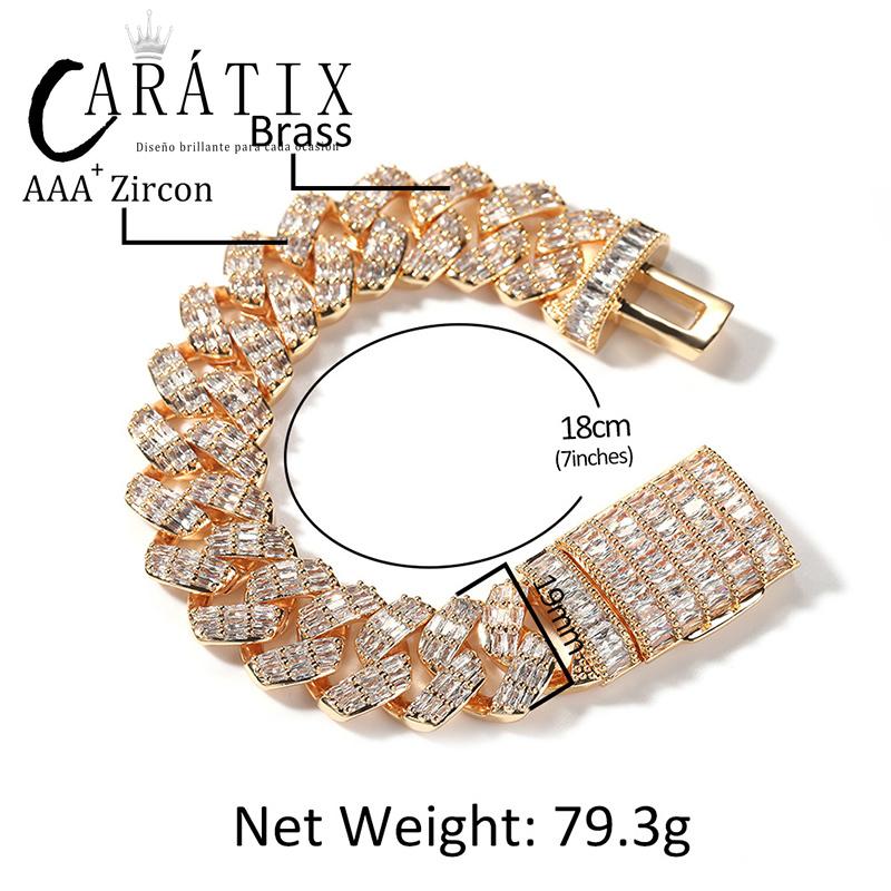 CARÁTIX 19mm Square Rhombus Cuban Link Chain Bracelet – 3A+ CZ Iced Out Hip Hop Bling Jewelry for Men | Solid Rapper Gift