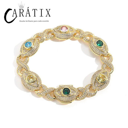 CARÁTIX Hip Hop Round Cuban Chain Necklace – Colorful CZ Iced Out Infinity Link Jewelry for Men & Women