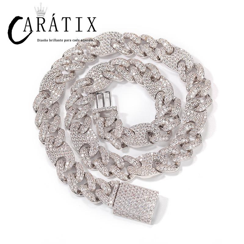 CARÁTIX Coffee Bean Cuban Link Chain Necklace – AAA CZ Iced Out Hip Hop Bling Jewelry for Men | Micro Paved Rapper Gift