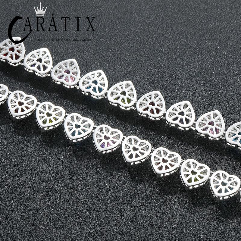 CARÁTIX Colorful Hearts Tennis Chain | CZ Iced Out Hip Hop Choker Necklace for Men & Women