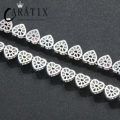 CARÁTIX Colorful Hearts Tennis Chain | CZ Iced Out Hip Hop Choker Necklace for Men & Women