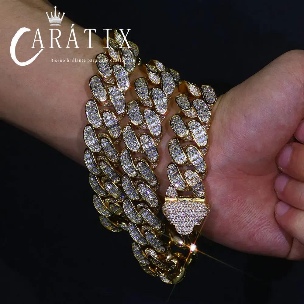 CARÁTIX 18mm Cuban Link Chain Necklace – Micro Pave Rectangular CZ Iced Out Hip Hop Jewelry for Men | Spring Buckle Design