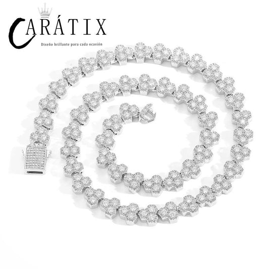 CARÁTIX - Hip Hop 5A+ Cubic Zirconia Paved Bling Iced Out Hive Shape Triangle Link Chain Necklace for Men Rapper Jewelry Golden Silver Color Valentine's Day Gift for Men & Girls & Boys Mothers' Day Gift #Springtok