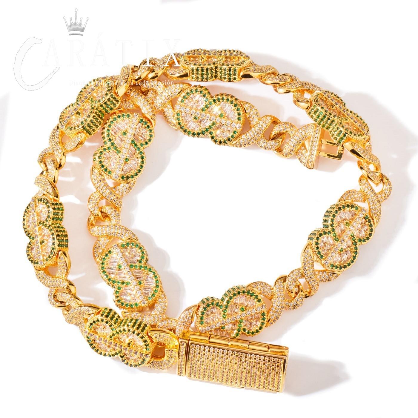 CARÁTIX Infinite Golden Chain Necklace – Iced Out Hip Hop Chino Link Jewelry for Men | Versatile Multi-Size Design