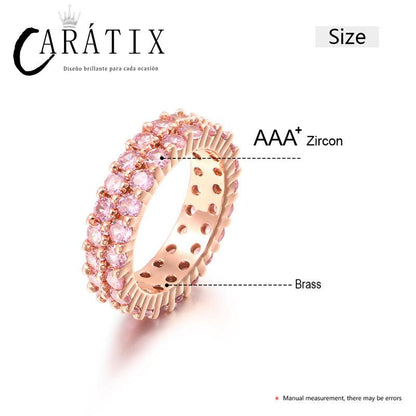 Caratix- new hip-hop men's ring, double-row micro-set with large pink zircon ring, high-quality hip-hop ring.