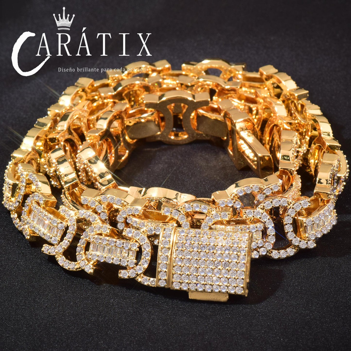 CARÁTIX 13mm Double C Chino Link Chain Necklace – Iced Out Hip Hop Cuban Chain Jewelry for Men | Creative Bling Design