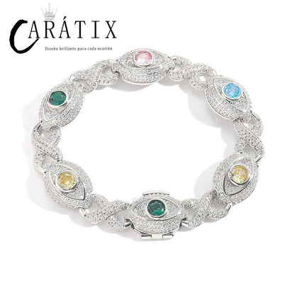 CARÁTIX Hip Hop Round Cuban Chain Necklace – Colorful CZ Iced Out Infinity Link Jewelry for Men & Women