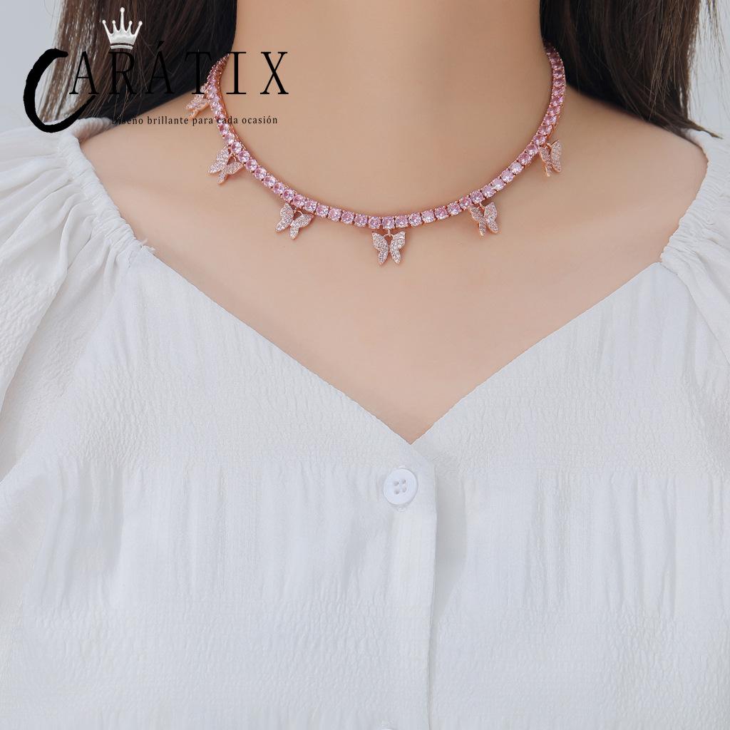 CARÁTIX 6PCS Butterfly CZ Tennis Chain Necklace – 4mm Iced Out Hip Hop Bling Choker for Women & Men | Rapper Jewelry Gift