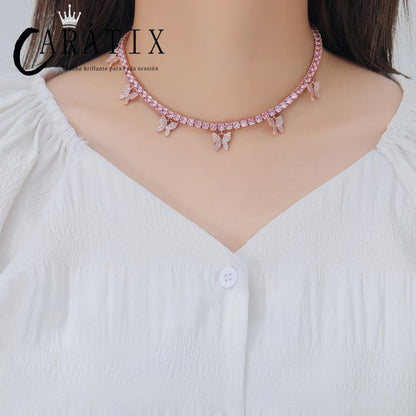CARÁTIX 6PCS Butterfly CZ Tennis Chain Necklace – 4mm Iced Out Hip Hop Bling Choker for Women & Men | Rapper Jewelry Gift