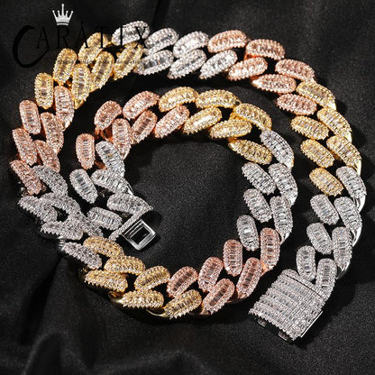 CARÁTIX 15mm Square CZ Cuban Chain | Claw Set Iced Out Hip Hop Necklace for Men (14"-20")