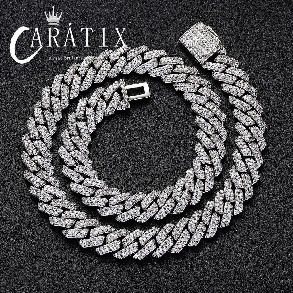 CARÁTIX 15mm White Plated Cuban Link Chain Necklace – Cubic Zirconia Iced Out Hip Hop Choker Jewelry for Men | Gift