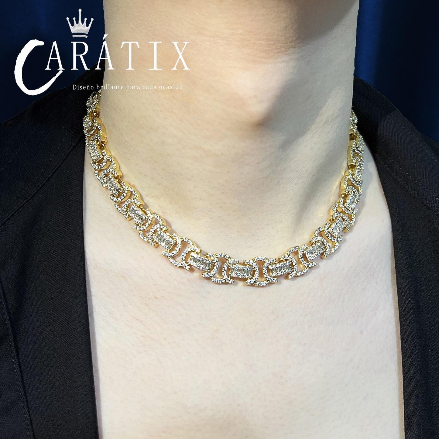 CARÁTIX 13mm Double C Chino Link Chain Necklace – Iced Out Hip Hop Cuban Chain Jewelry for Men | Creative Bling Design