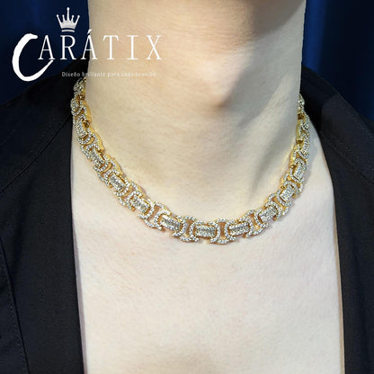 CARÁTIX 13mm Double C Chino Link Chain Necklace – Iced Out Hip Hop Cuban Chain Jewelry for Men | Creative Bling Design