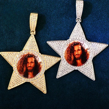 Star Photo Pendant Necklace | Epoxy CZ DIY Custom Picture Hip Hop Jewelry - CaratixJewelry