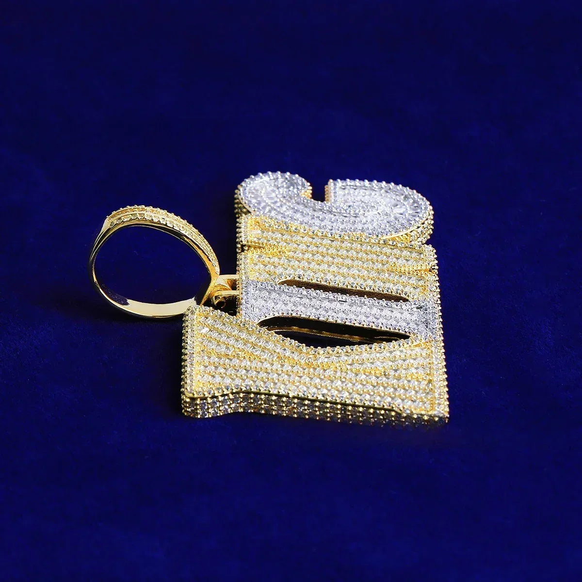 Iced Out "KING" Letter Pendant with Crown | Men's Real Copper CZ Necklace - CaratixJewelry