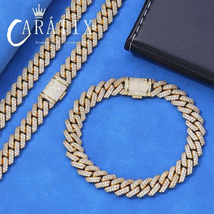 CARÁTIX 10mm Cuban Link Necklace & Bracelet Set – CZ Iced Out Hip Hop Jewelry for Men & Women | Brass Electroplated Gift