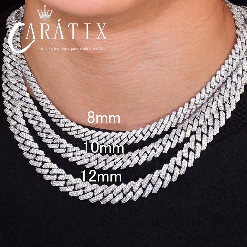 CARÁTIX 8mm/10mm/12mm Rhombus Cuban Link Chain Set – 5A+ CZ Iced Out Hip Hop Bling Necklace & Bracelet Jewelry for Men | Gift Idea
