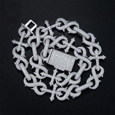 16mm Moissanite Figure-Eight Cuban Link | S925 Silver Men’s Iced Out Chain - CaratixJewelry