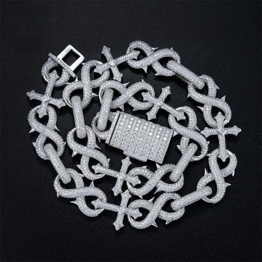 16mm Moissanite Figure-Eight Cuban Link | S925 Silver Men’s Iced Out Chain - CaratixJewelry