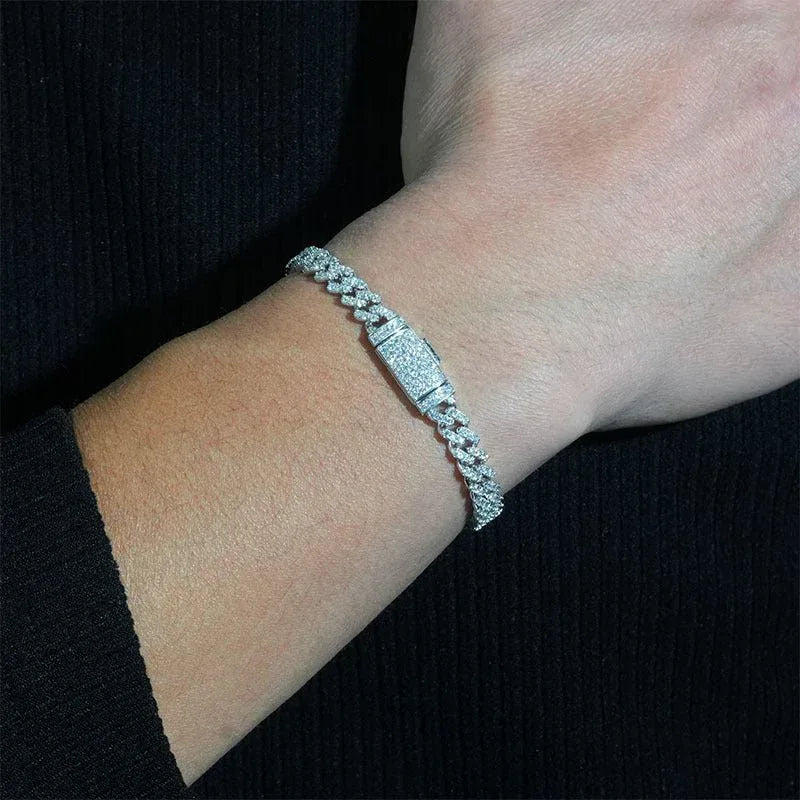 6mm Moissanite Cuban Link Bracelet/Necklace – S925 Sterling Silver -Cut Hip Hop Men’s Streetwear Jewelry - CaratixJewelry