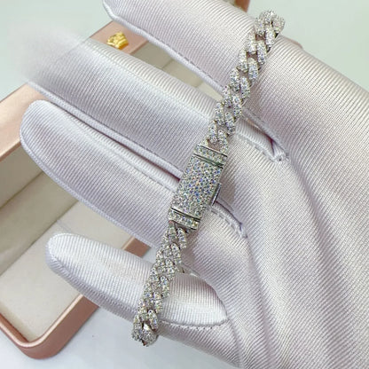 6mm Moissanite Cuban Link Bracelet/Necklace – S925 Sterling Silver -Cut Hip Hop Men’s Streetwear Jewelry - CaratixJewelry