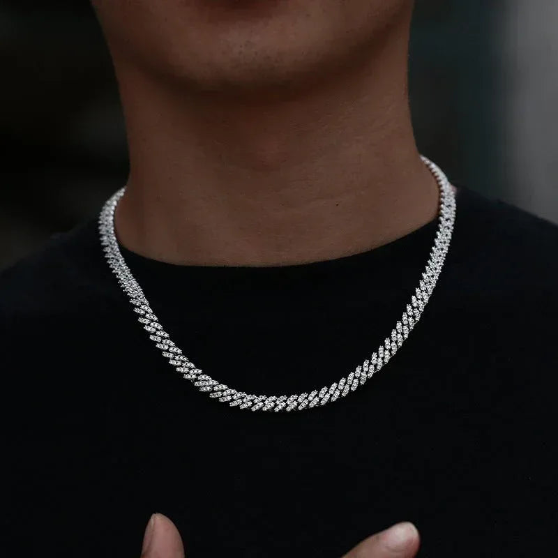 6mm Moissanite Cuban Link Chain – S925 Sterling Silver High-Quality Iced-Out Hip Hop Streetwear Necklace - CaratixJewelry