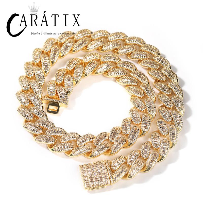 CARÁTIX 15mm Round Cuban Link Chain Necklace – Claw Setting 3A+ CZ Iced Out Hip Hop Bling Jewelry for Men | Miami Rapper Gift