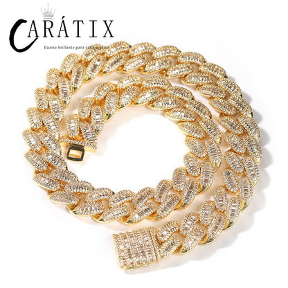 CARÁTIX 15mm Round Cuban Link Chain Necklace – Claw Setting 3A+ CZ Iced Out Hip Hop Bling Jewelry for Men | Miami Rapper Gift
