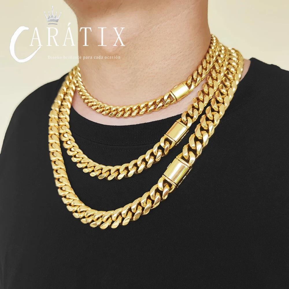 CARÁTIX -  Men Fashion Cuban Link Necklace Stainless Steel PVD Plated 8/10/12/14mm Cuban Chain Jewellery Personalized Free Laser Logo Valentine's Day Gift for Men & Girls & Boys Mothers' Day Gift #Springtok