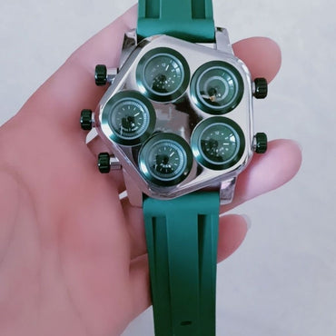 Multi-Time Zone Big Face Watch Silicone Couple Band | Caratix