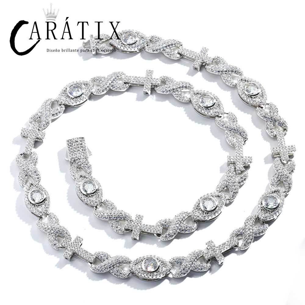 CARÁTIX Luxury Full Pave Zircon Eye & Cross Infinity Link Chain Necklace – Hip Hop Jewelry for Women & Men