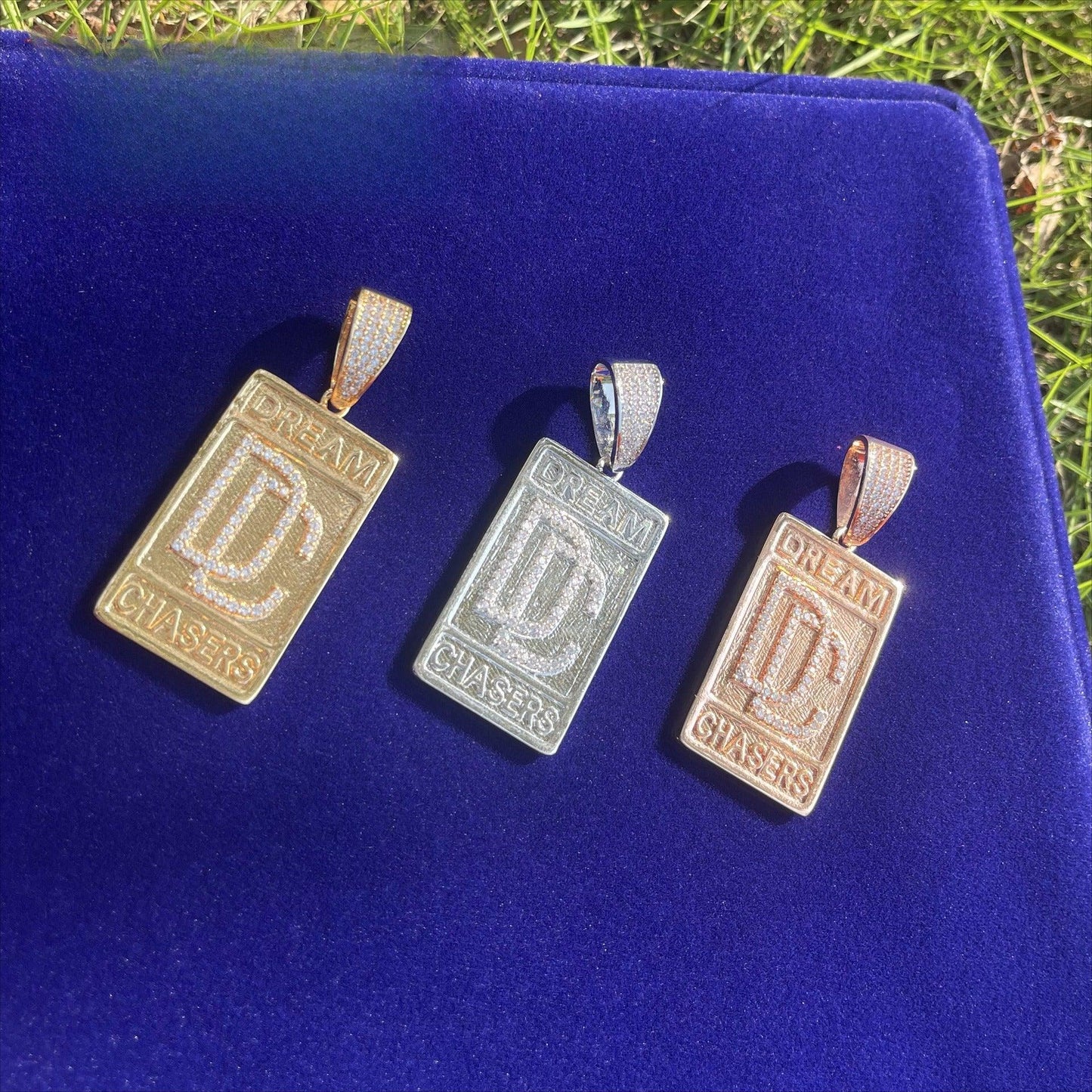 Iced Out Dog Tag Letter Pendant | Real Copper CZ Plaque Necklace - CaratixJewelry
