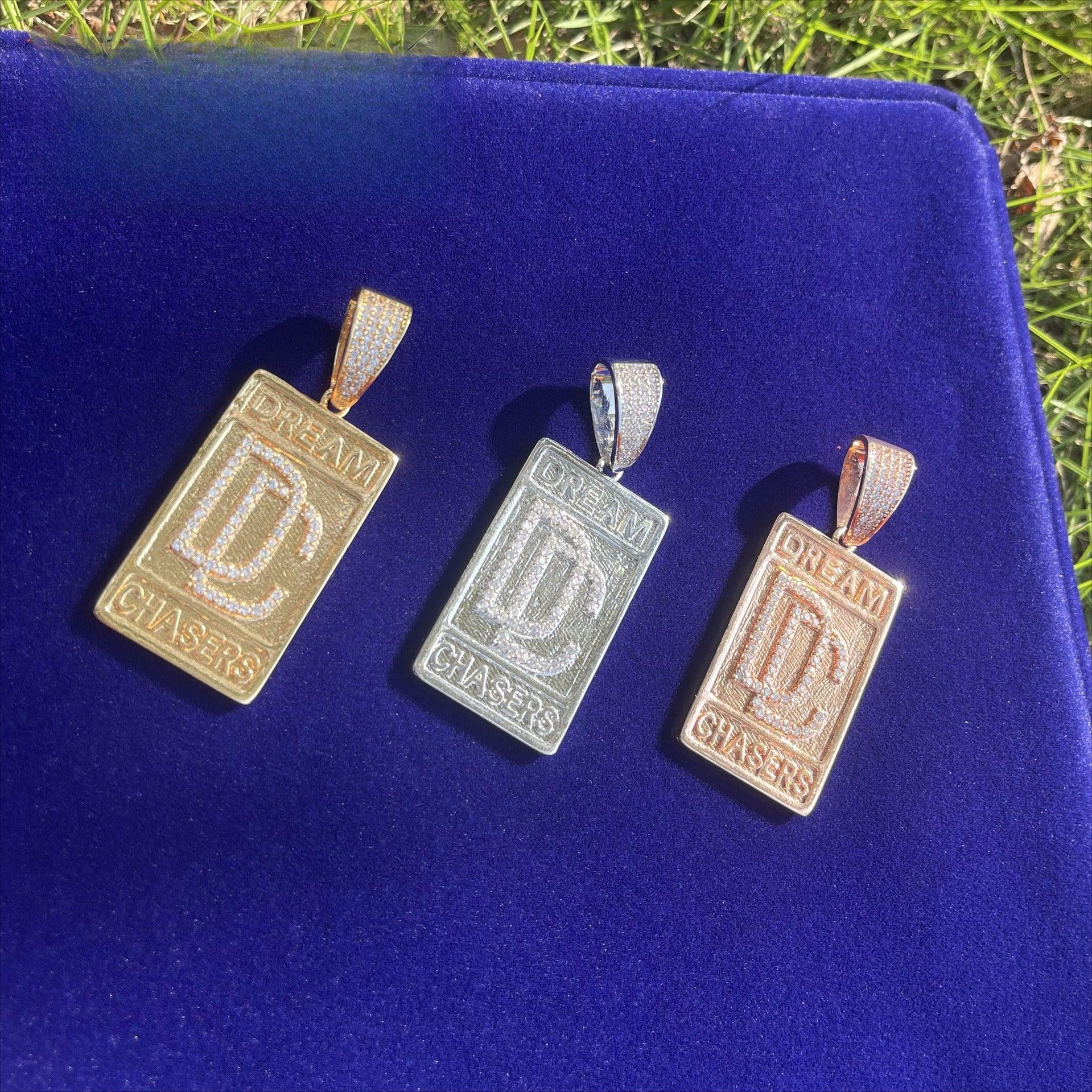 Iced Out Dog Tag Letter Pendant | Real Copper CZ Plaque Necklace - CaratixJewelry