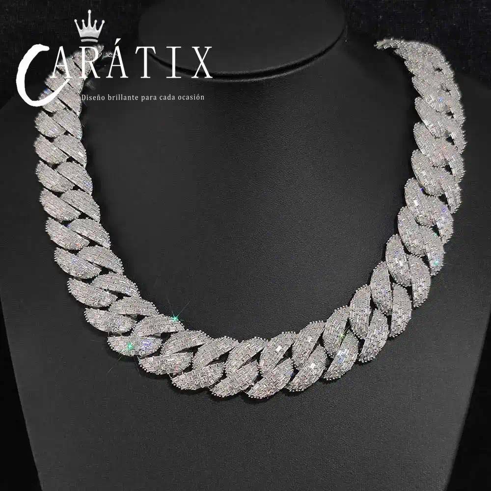 CARÁTIX 24mm 4 Row Cuban Link Chain Necklace – CZ Prong Iced Out Thick Brass Hip Hop Bling Jewelry for Men | Gift